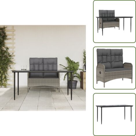 The Living Store Set da Pranzo da Giardino 2 pz con Cuscini in Polyrattan Grigio - Tavolo da pranzo da esterno