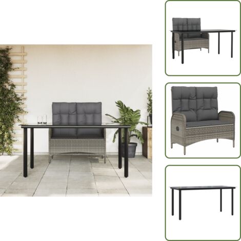 The Living Store Set da Pranzo da Giardino 2 pz con Cuscini in Polyrattan Grigio - Tavolo da pranzo esterno