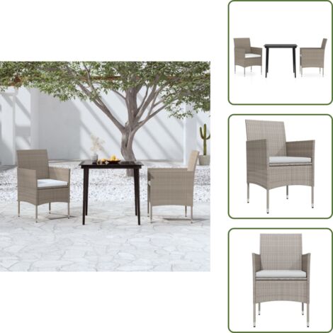The Living Store Set da Pranzo da Giardino 3 pz con Cuscini Beige e Nero - Tavolo da pranzo da esterno