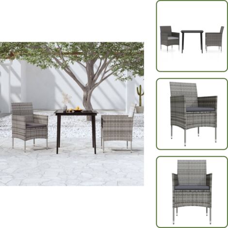 The Living Store Set da Pranzo da Giardino 3 pz con Cuscini Grigio e Nero - Tavolo da pranzo da esterno