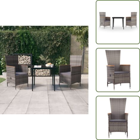 The Living Store Set da Pranzo da Giardino 3 pz con Cuscini Grigio - Tavolo da pranzo da esterno