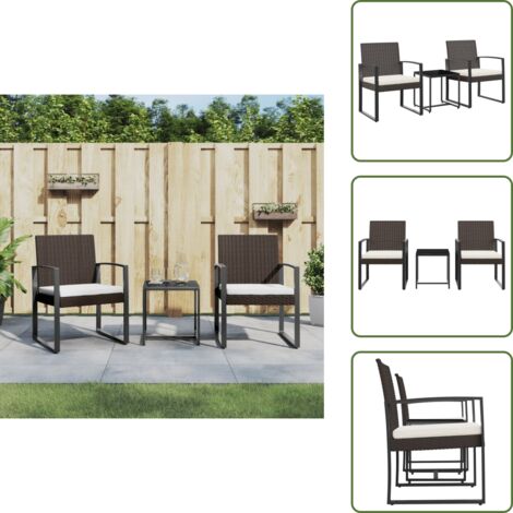 The Living Store Set da Pranzo da Giardino 3 pz con Cuscini in PP Rattan Marrone - Sedie da pranzo