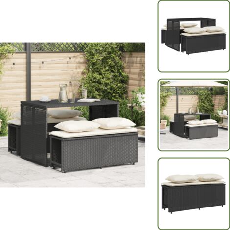 The Living Store Set da Pranzo da Giardino 3 pz con Cuscini Nero in Polyrattan - Tavolo da giardino