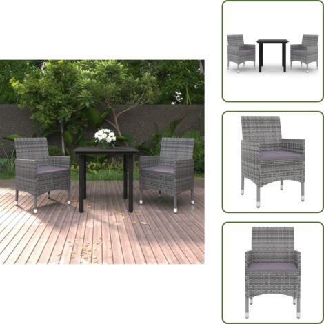 The Living Store Set da Pranzo da Giardino 3 pz con Cuscini Polyrattan e Vetro - Sedie da giardino
