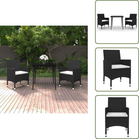The Living Store Set da Pranzo da Giardino 3 pz con Cuscini Polyrattan e Vetro - Sedie da pranzo esterno