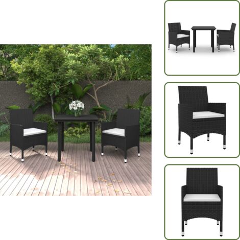 The Living Store Set da Pranzo da Giardino 3 pz con Cuscini Polyrattan e Vetro - Tavolo da pranzo da esterno