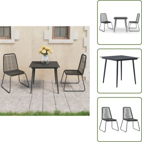 The Living Store Set da Pranzo da Giardino 3 pz in Rattan PVC Nero - Tavolo da giardino