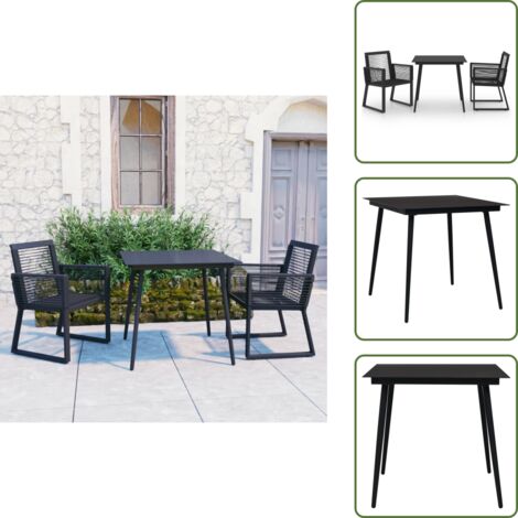 The Living Store Set da Pranzo da Giardino 3 pz in Rattan PVC Nero - Tavolo da pranzo da giardino