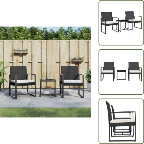 The Living Store Set da Pranzo da Giardino 3 pz Nero con Cuscini in Rattan PP - Sedie da pranzo