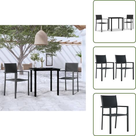 The Living Store Set da Pranzo da Giardino 3 pz Nero - Tavolo da pranzo da esterno