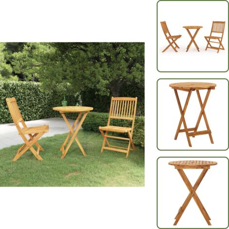 The Living Store Set da Pranzo da Giardino 3 pz Pieghevole in Massello di Acacia - Tavolo pieghevole