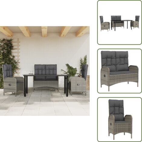 The Living Store Set da Pranzo da Giardino 4 pz con Cuscini in Polyrattan Grigio - Tavolo da pranzo esterno