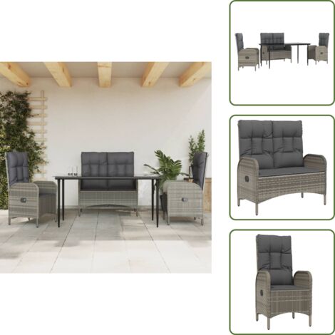 The Living Store Set da Pranzo da Giardino 4 pz con Cuscini in Polyrattan Grigio - Tavolo da pranzo esterno