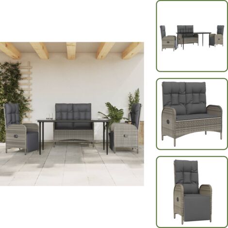 The Living Store Set da Pranzo da Giardino 4 pz con Cuscini in Polyrattan Grigio - Tavolo da pranzo esterno