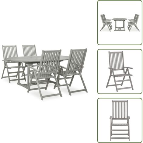 The Living Store Set da pranzo da giardino 5 pz (150-200)x100 cm in legno massello di acacia grigio - Tavolo da pranzo allungabile