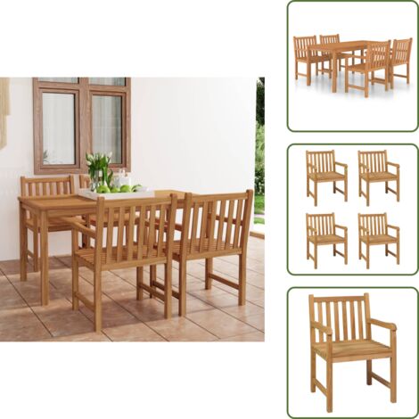 The Living Store Set da pranzo da giardino 5 pz 160x80 cm in legno massello di teak - Tavolo da giardino