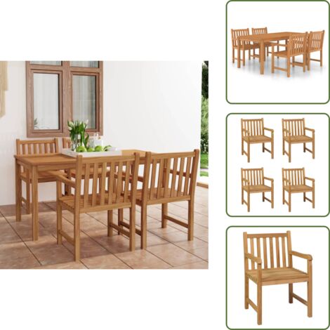 The Living Store Set da pranzo da giardino 5 pz 180x90 cm in legno massello di teak - Tavolo da giardino