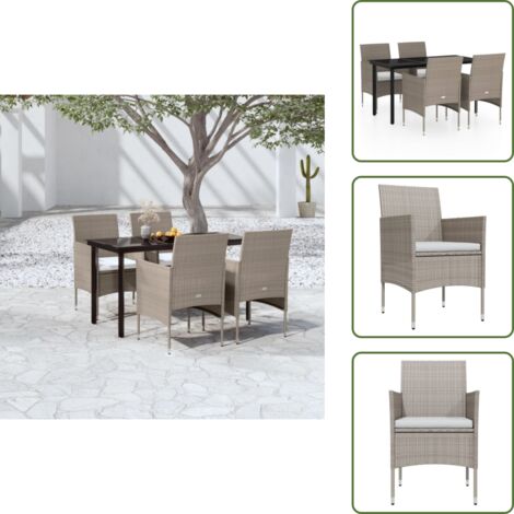 The Living Store Set da Pranzo da Giardino 5 pz con Cuscini Beige e Nero - Tavolo da pranzo esterno