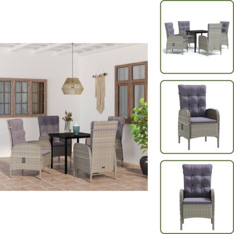 The Living Store Set da Pranzo da Giardino 5 pz con Cuscini Grigio e Nero - Tavolo da pranzo da esterno