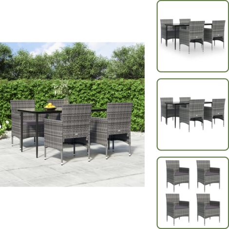 The Living Store Set da Pranzo da Giardino 5 pz con Cuscini Grigio e Nero - Tavolo da pranzo da esterno