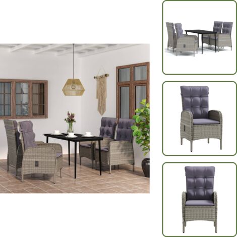 The Living Store Set da Pranzo da Giardino 5 pz con Cuscini Grigio e Nero - Tavolo da pranzo esterno