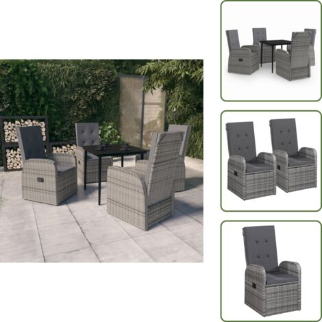 The Living Store Set da Pranzo da Giardino 5 pz con Cuscini Grigio - Tavolo da pranzo da esterno
