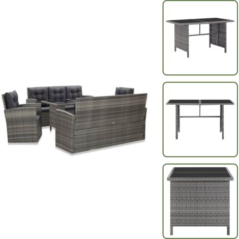 The Living Store Set da Pranzo da Giardino 5 pz con Cuscini in Polyrattan Grigio - Mobili da giardino
