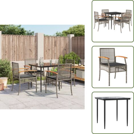The Living Store Set da Pranzo da Giardino 5 pz con Cuscini in Polyrattan Grigio - Sedie da giardino