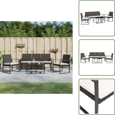 The Living Store Set da Pranzo da Giardino 5 pz con Cuscini in PP Rattan Marrone - Sedie da pranzo