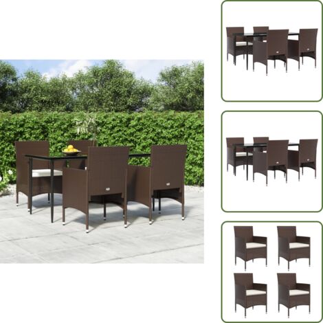 The Living Store Set da Pranzo da Giardino 5 pz con Cuscini Marrone e Nero - Tavolo da pranzo da esterno