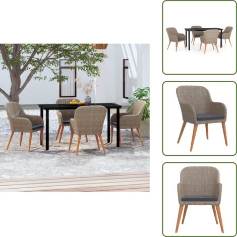 The Living Store Set da Pranzo da Giardino 5 pz con Cuscini Marrone - Tavolo da pranzo da esterno