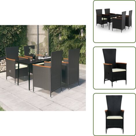 The Living Store Set da Pranzo da Giardino 5 pz con Cuscini Nero - Tavolo da pranzo da esterno