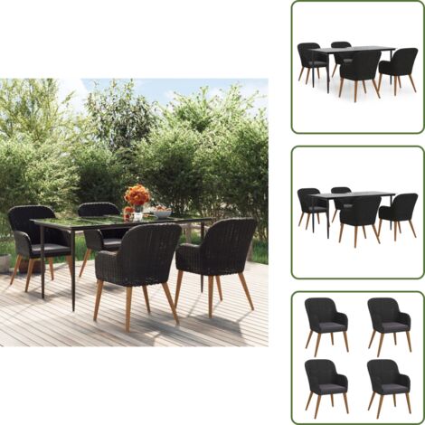 The Living Store Set da Pranzo da Giardino 5 pz con Cuscini Nero - Tavolo da pranzo da esterno