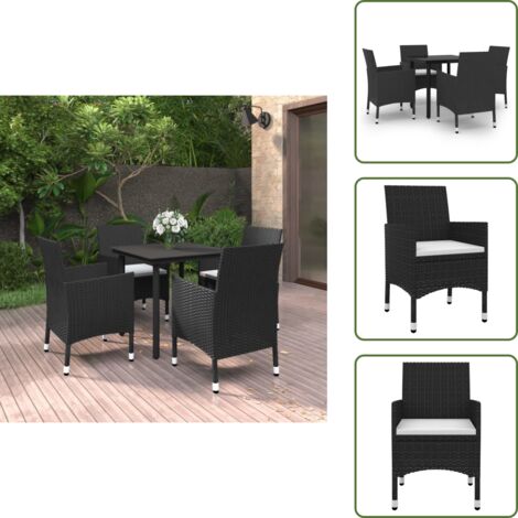 The Living Store Set da Pranzo da Giardino 5 pz con Cuscini Polyrattan e Vetro - Sedie da giardino