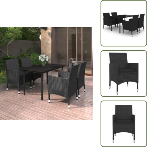 The Living Store Set da Pranzo da Giardino 5 pz con Cuscini Polyrattan e Vetro - Tavolo da pranzo da esterno