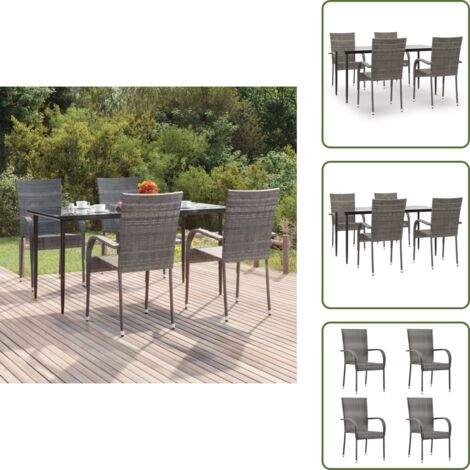 The Living Store Set da Pranzo da Giardino 5 pz Grigio in Polyrattan - Tavolo da pranzo da esterno