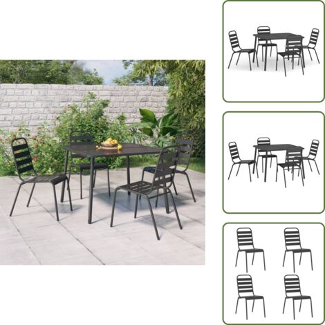 The Living Store Set da Pranzo da Giardino 5 pz in Acciaio Antracite - Tavolo da pranzo da giardino