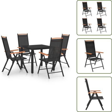 The Living Store Set da Pranzo da Giardino 5 pz in Alluminio Nero - Sedie da giardino