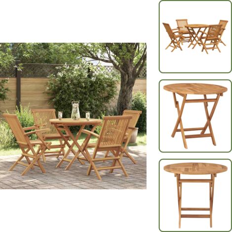 The Living Store Set da Pranzo da Giardino 5 pz in Legno Massello di Teak - Tavolo da pranzo da giardino