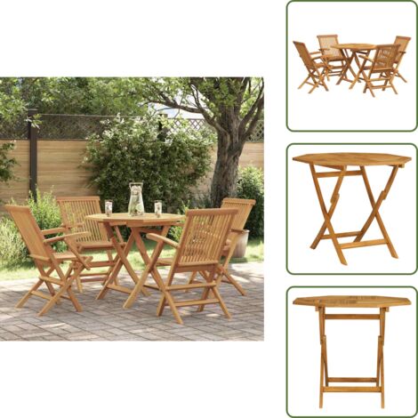 The Living Store Set da Pranzo da Giardino 5 pz in Legno Massello di Teak - Tavolo da pranzo da giardino