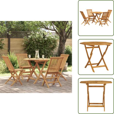 Set Giardino San Marco: Tavolo Rettangolare In Teak 170x70 Cm E 4 Sedie Pieghevoli