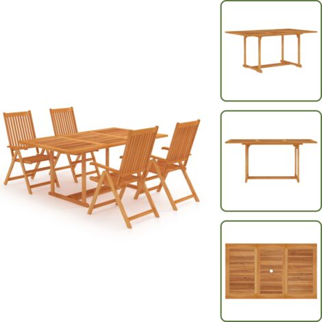 The Living Store Set da Pranzo da Giardino 5 pz in Legno Massello di Teak - Tavolo in teak