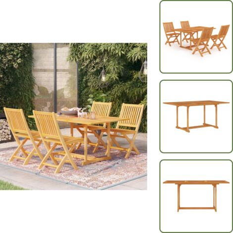 The Living Store Set da Pranzo da Giardino 5 pz in Legno Massello di Teak - Tavolo in teak