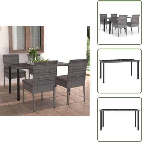 The Living Store Set da Pranzo da Giardino 5 pz in Polyrattan Grigio - Tavolo da giardino