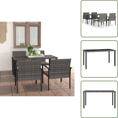 The Living Store Set da Pranzo da Giardino 5 pz in Polyrattan Grigio - Tavolo da pranzo da giardino