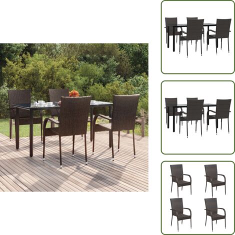 The Living Store Set da Pranzo da Giardino 5 pz Marrone in Polyrattan - Tavolo da pranzo da esterno