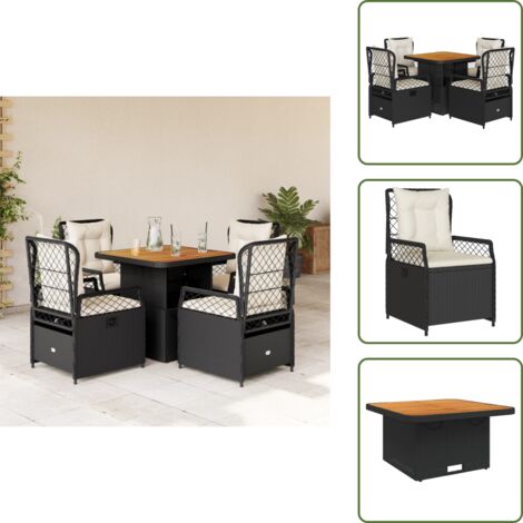 The Living Store Set da Pranzo da Giardino 5 pz Nero con Cuscini in Polyrattan - Tavolo da giardino