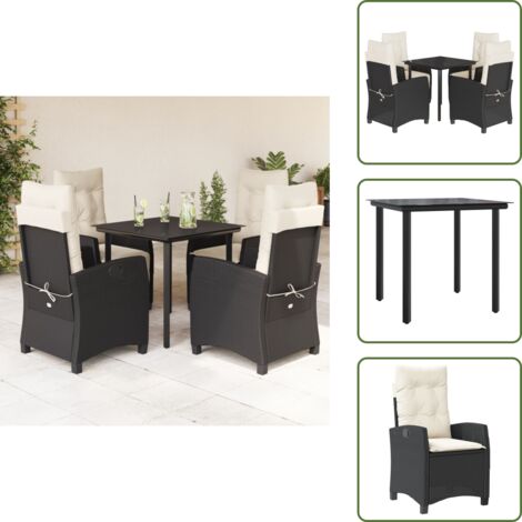 The Living Store Set da Pranzo da Giardino 5 pz Nero con Cuscini in Polyrattan - Tavolo da giardino