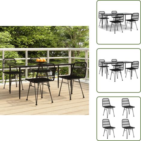 The Living Store Set da Pranzo da Giardino 5 pz Nero in Polyrattan - Tavolo da pranzo da esterno