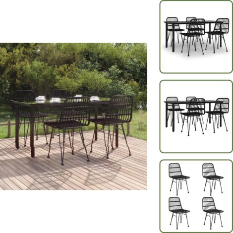 The Living Store Set da Pranzo da Giardino 5 pz Nero in Polyrattan - Tavolo da pranzo da esterno